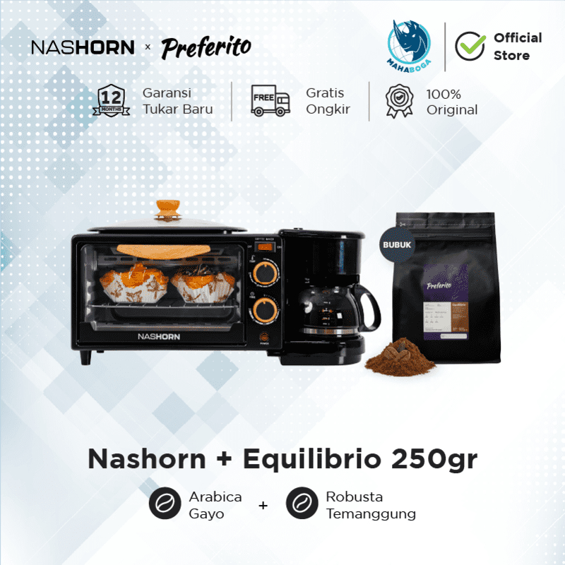 Bundle Nashorn 3in1 Breakfast Coffee Maker + Preferito Kopi Bubuk