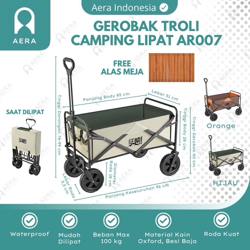 Troli Gerobak Kamping Lipat Besar 100 Kg AR007 Roda 8 Inch Folding Cart 150 Liter | Troli Camping Me