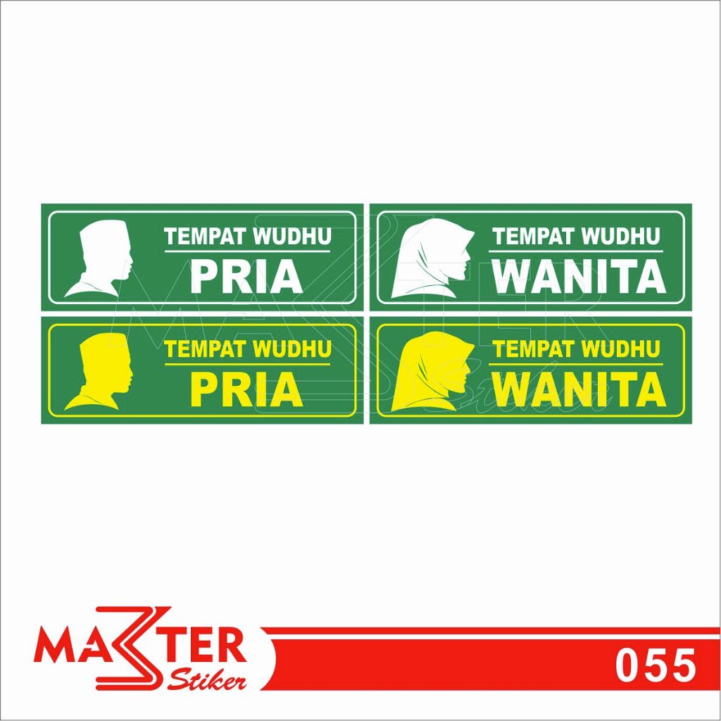 

055 - Stiker Tempat Wudhu Pria dan Wanita, Sticker Vinyl, Premium, Tahan Air, Termurah, Bisa Custom