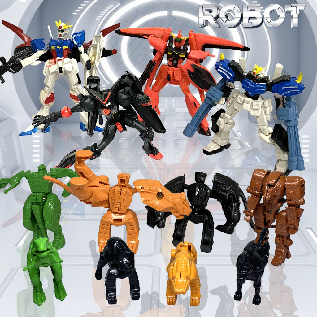 Mainan Anak Robot Gundam Karet Transformasi Animal Action Figure Ukuran Mini.