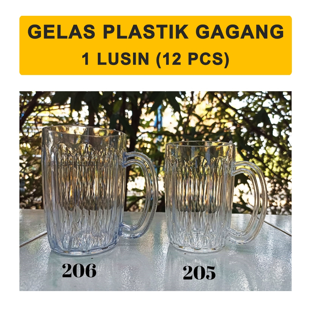 1 LUSIN / Gelas Gelas Kristal 205 dan 206 per Lusin / Gelas Plastik Gagang 1 Lusin / Gelas Es