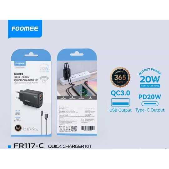 FOOMEE FR117-C Quick Charger Kit 3A 20W PD 20W Fast Charging Type-C