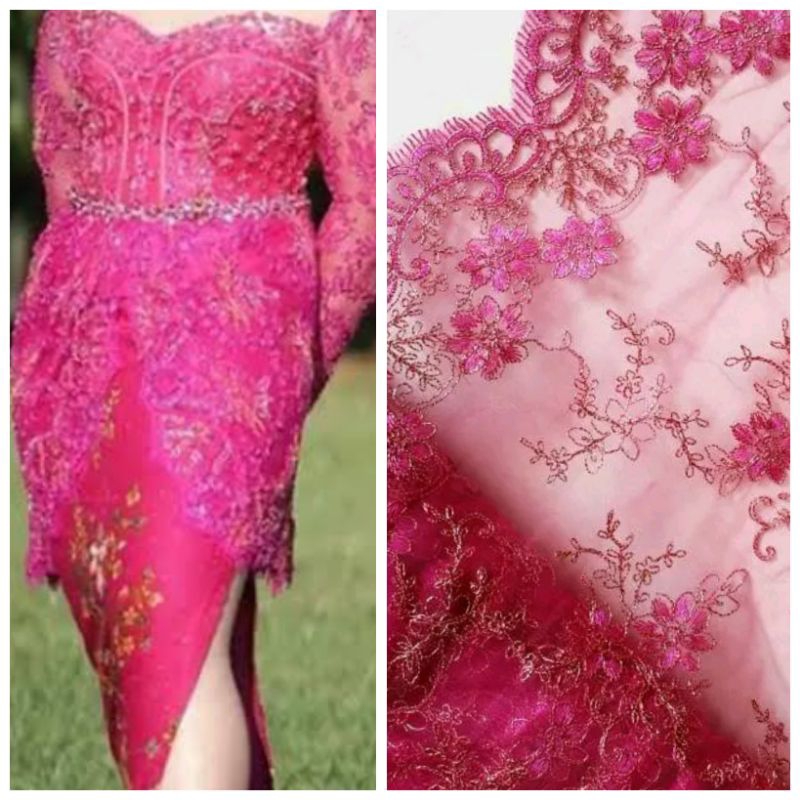 Kain tile brokat semi perancis cord timbul emas untuk kebaya dan gaun