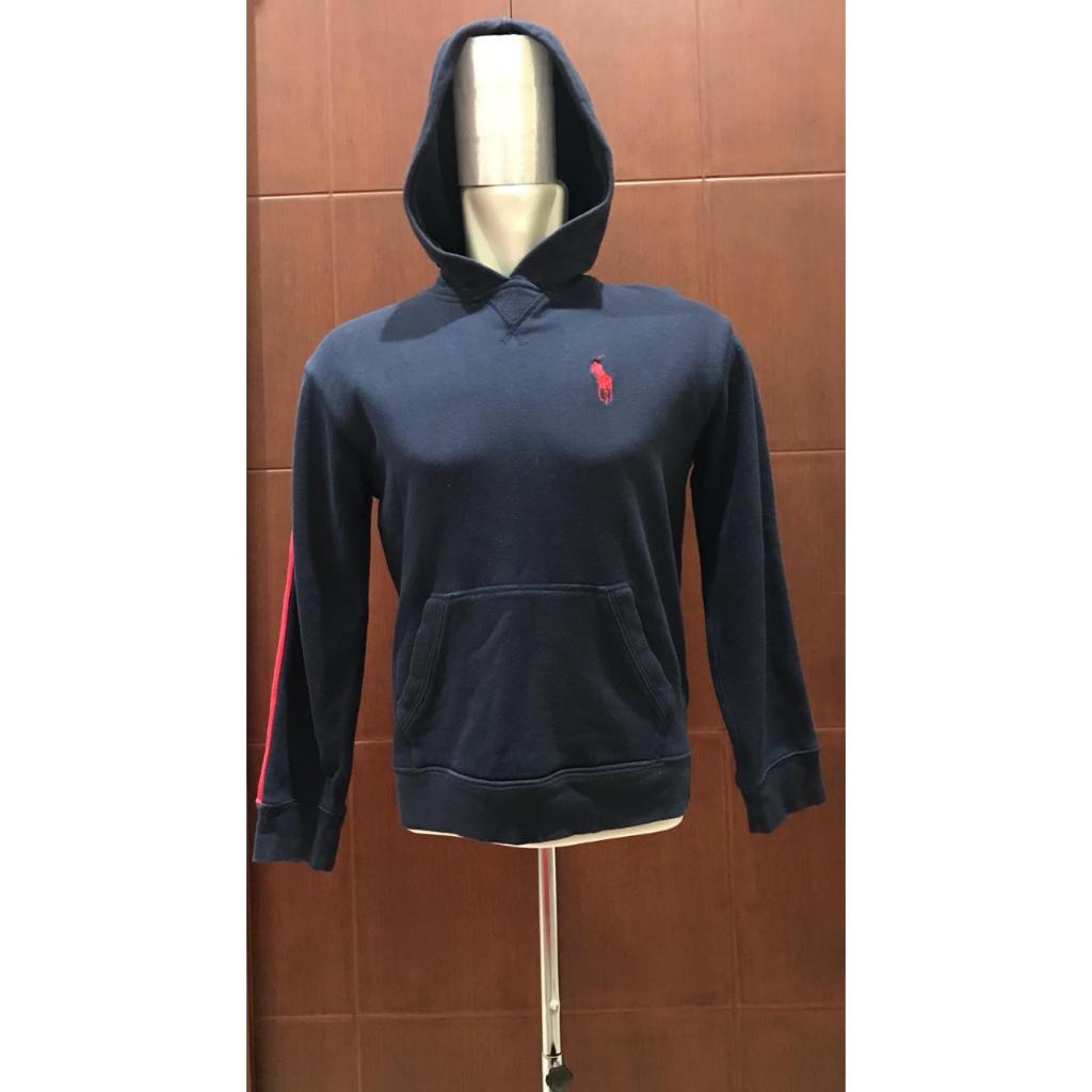 SWEATER HOODIE ANAK POLO RALPH LAUREN ORIGINAL PRELOVED BAHAN COTTON WARNA BIRU TUA SIZE M12/14