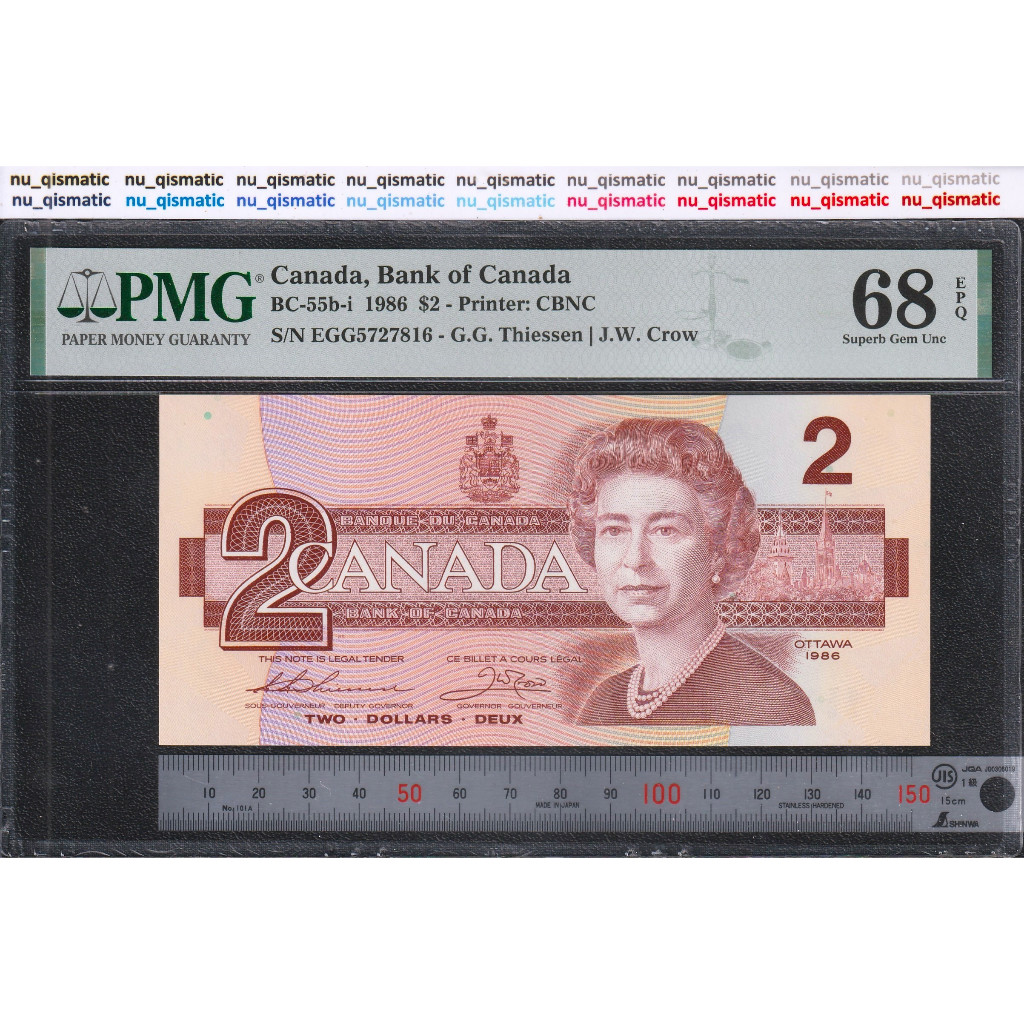 Uang Canada 2 Kanada 2 Dollars , 1986 , PMG 68 EPQ Superb Gem UNC BC-55b-i