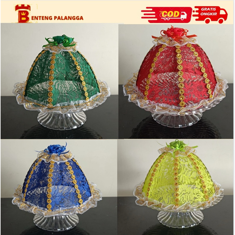 Tutup Bosara Kerucut Khas Bugis Makassar Hijau Merah Biru