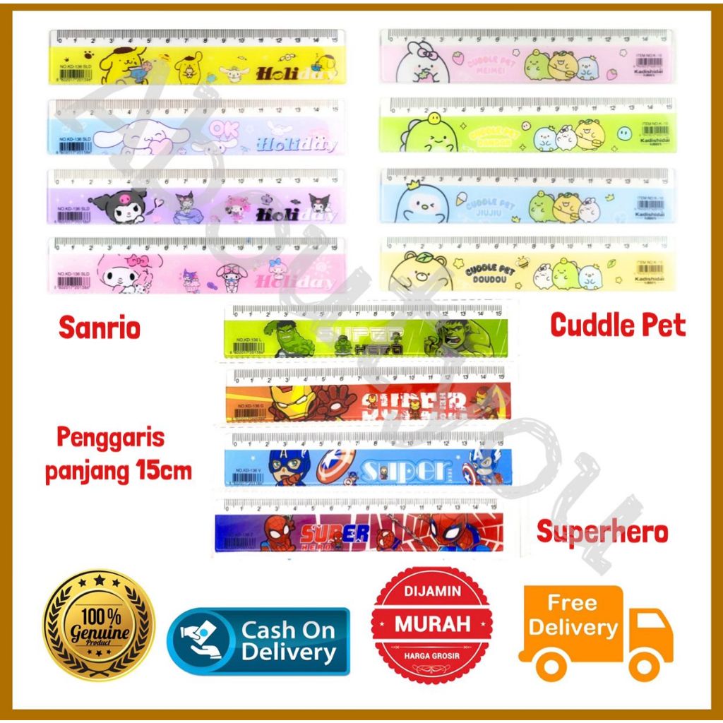 

Grosir 4pcs Penggaris Karakter Fancy Ruler 15 cm Garisan Sanrio / HERO / PET