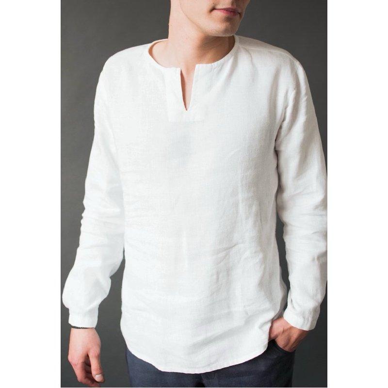 Kaos Linen Pria Lengan Panjang Kemeja Laki-Laki Polosan Casual