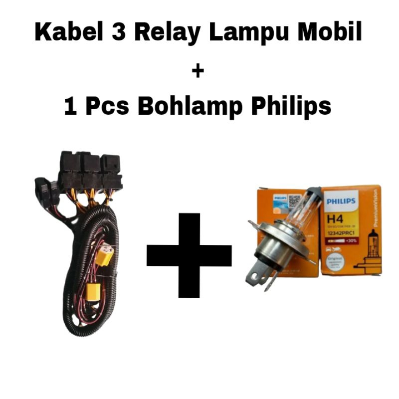 Kabel Set Lampu Utama mobil 3 relay tipe H4/lampu bohlamp philips h4