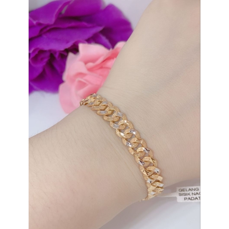 Gelang Rantai Sisik Naga Ukir Kombinasi Emas kadar 8K/ 375