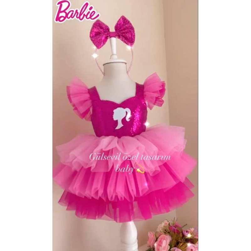 DRESS BARBIE ANAK PEREMPUAN GAUN PINK BARBIE KIDS FASHION TUTU DRESS ANAK