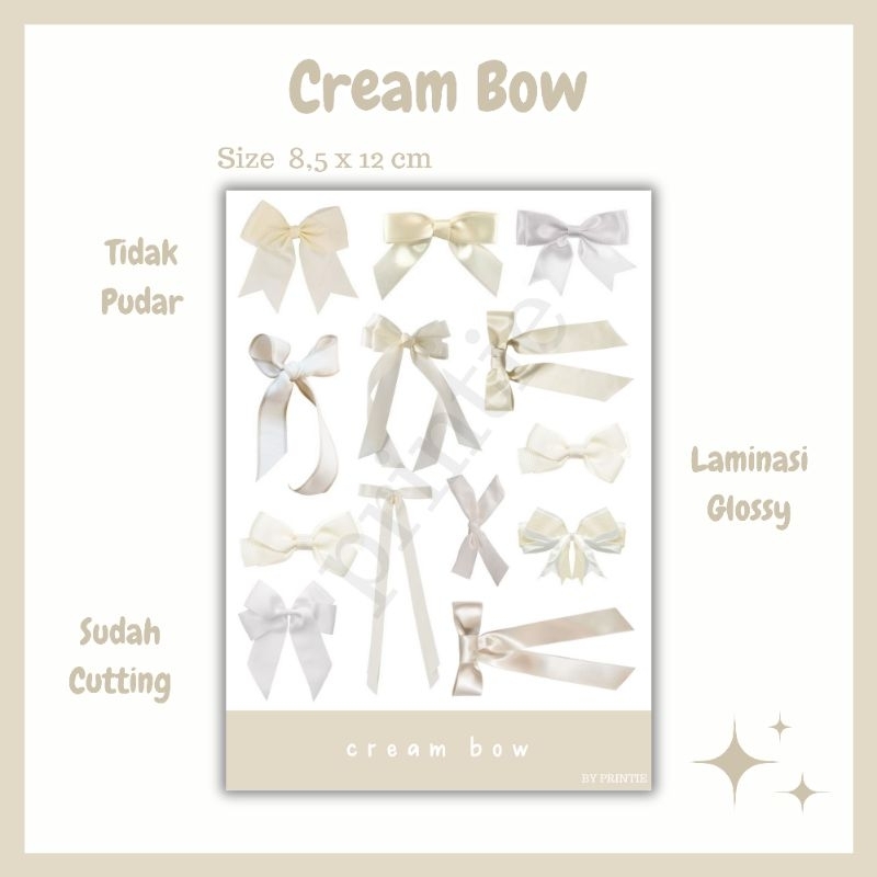 

[1 lbr] kisscut stiker sheet deco aesthetic tema coquette cream ribbon bow, cute