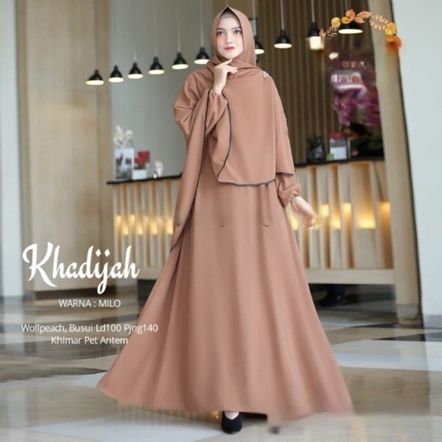Baju Gamis Polos Muslim Khadijah Syari Set Hijab