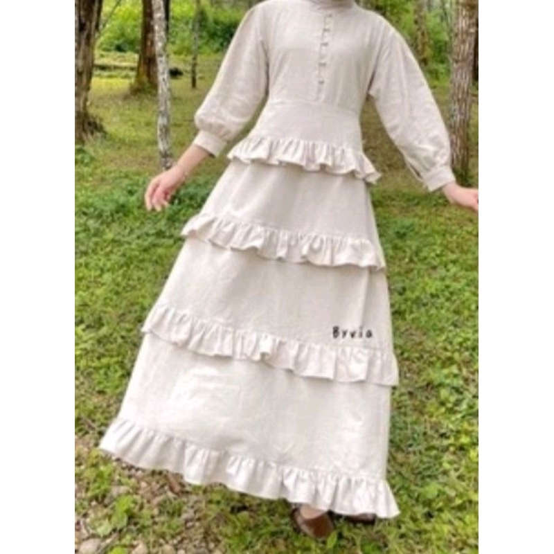 Dress Linen, Dress Susun, Dress Kondangan Piknik, Dress Aesthetic, Dress Remaja