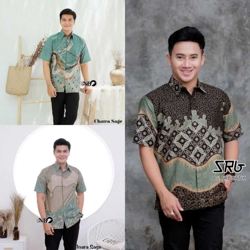 Kemeja Batik Pria Lengan Pendek Warna Sage