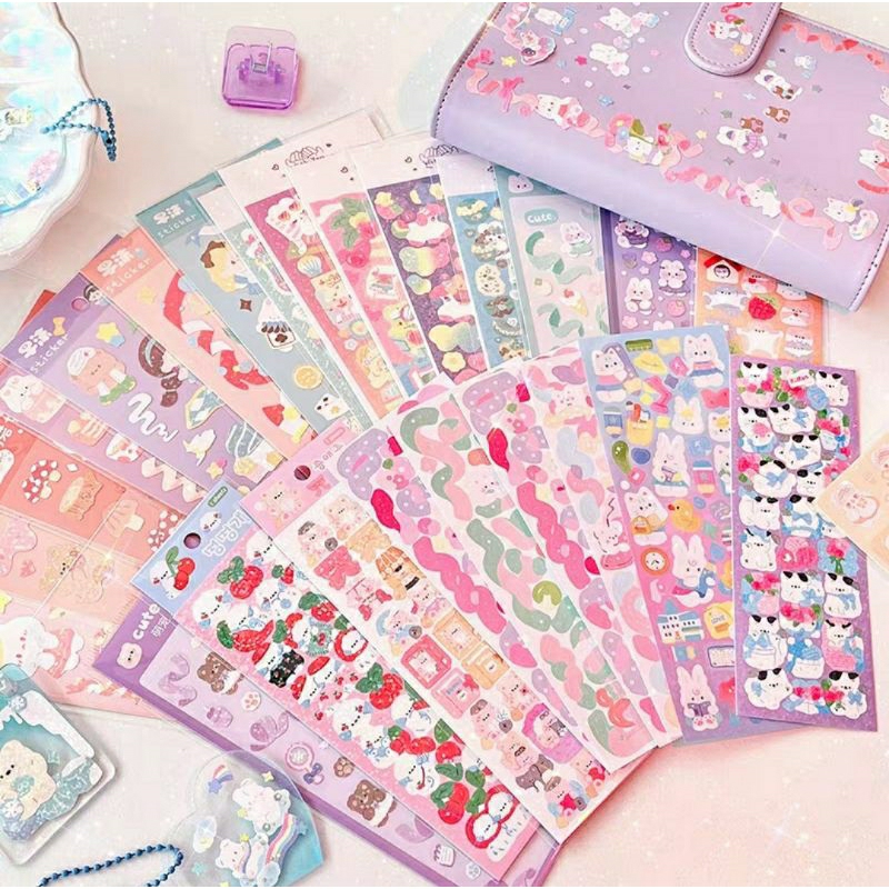 

READY [RANDOM] STICKER SHEET DECO Scrapbook journal kpop toploader bear bow