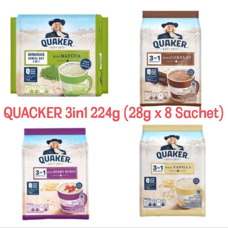 

Quaker Oat 3in1 Cereal Rasa Matcha Green Tea / Vanilla / Coklat / Berry 224gr 28g x 8 sachet Malaysia Oatmeal Instant Instan Oatmeals OatDrink Polybag Minuman Sereal Oat utuh Australia Super grain sumber serat 7 vitamin QUACKER OATS 3 in 1 SARAPAN SEHAT