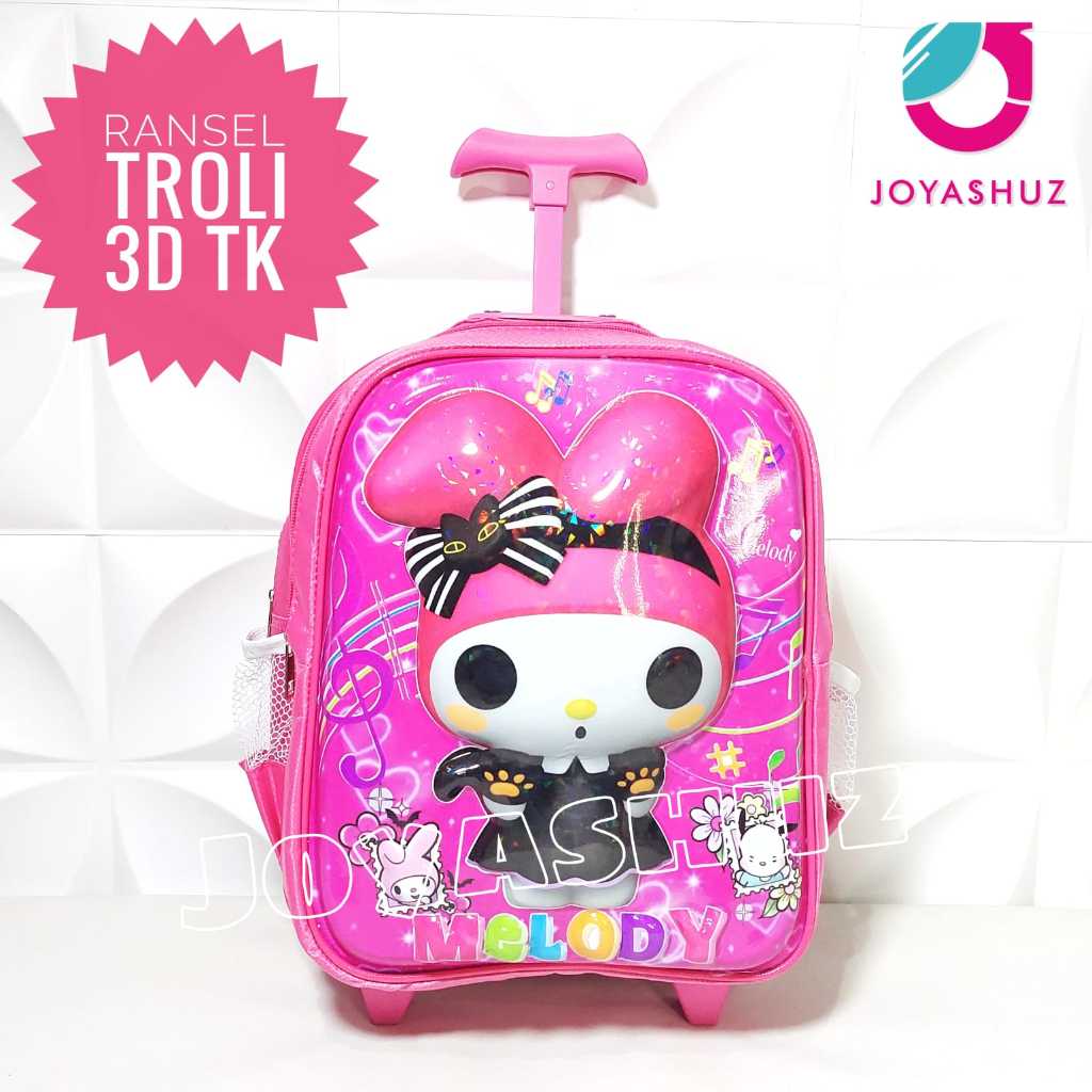 NIKMATI PRODUK INI Tas Troli Anak Perempuan TK Kuromi - Tas Dorong Anak TK 3 Dimensi - Tas Roda