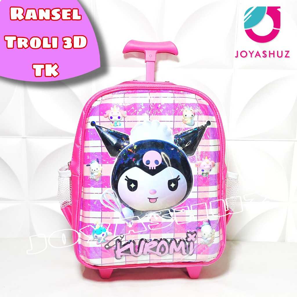 RB Tas Troli Anak Perempuan TK Kuromi - Tas Dorong Anak TK 3 Dimensi - Tas Roda Koper Anak TK - Tas