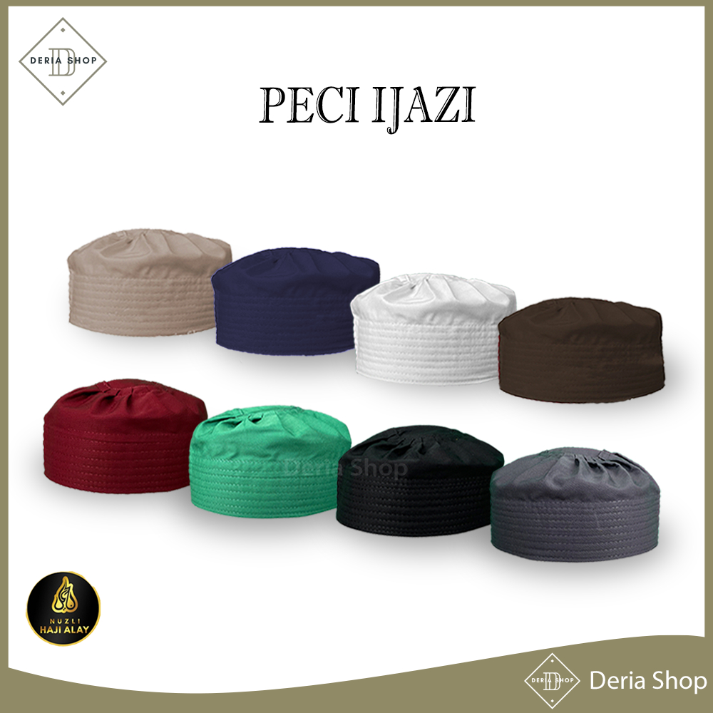 Peci Kopiah IJAZI Katun Polos Hijau Hitam Putih Abu Maroon Kopiah Sholat Santri Pria Dewasa Anak Lak