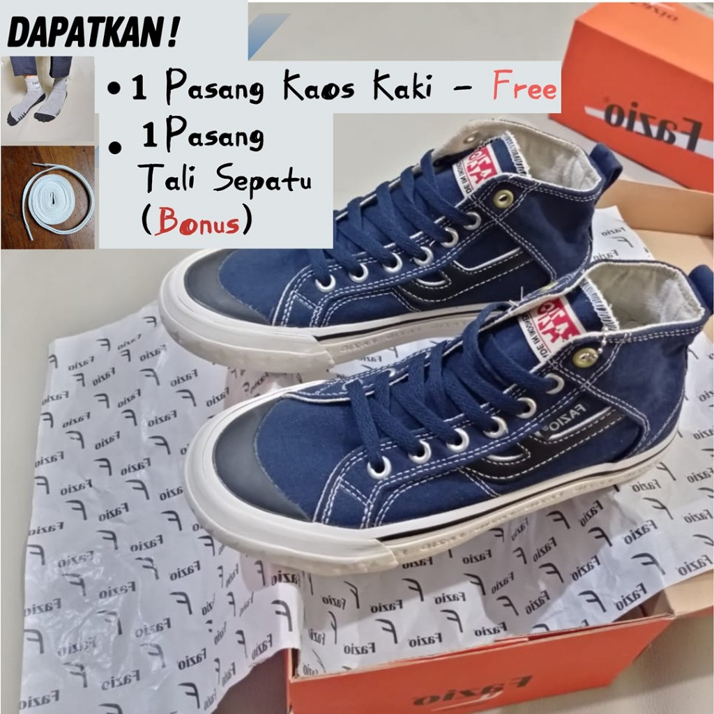 Fazio - Sepatu Unisex Efille High Navy Sneakers Pria Wanita