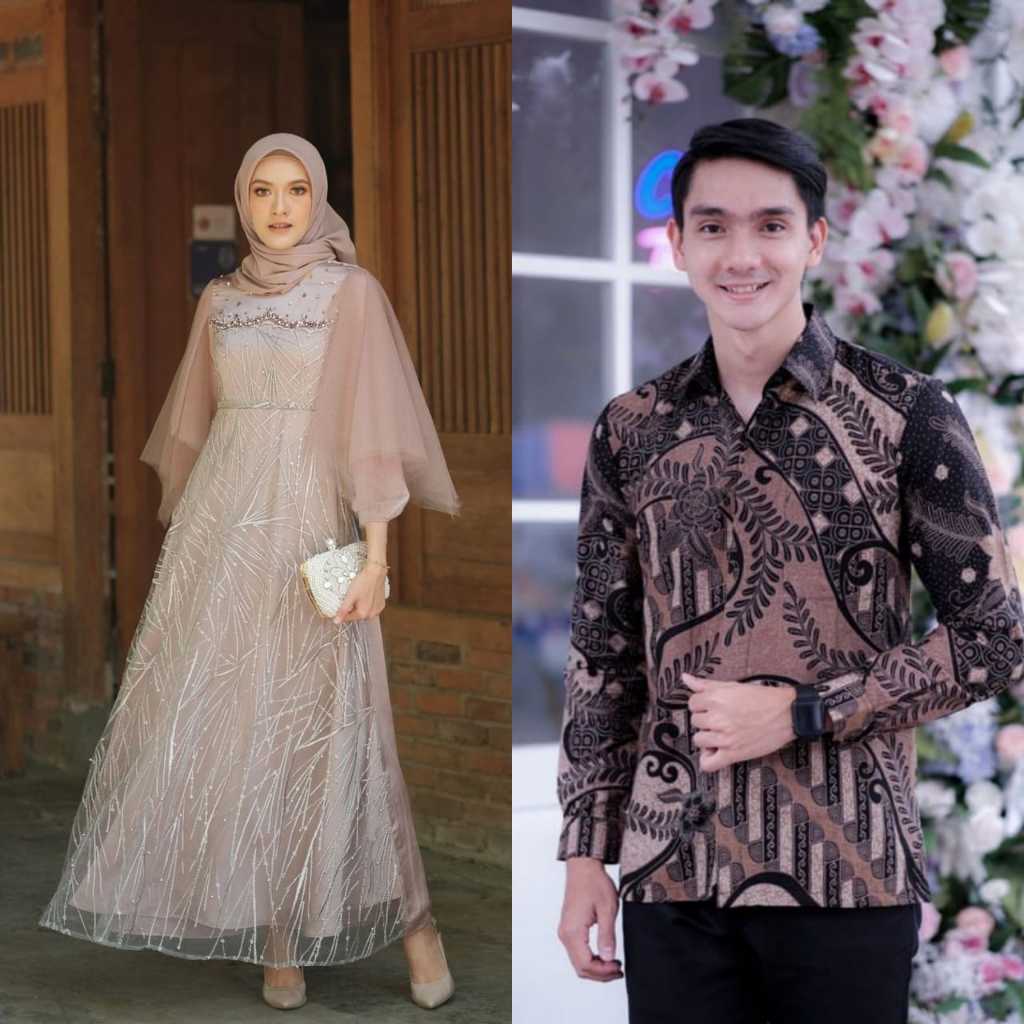 [ADA JUMBO] Couple Gamis Brukat Dress Lebaran Baju Muslim Wanita Kondangan Wisuda Seragam Batik