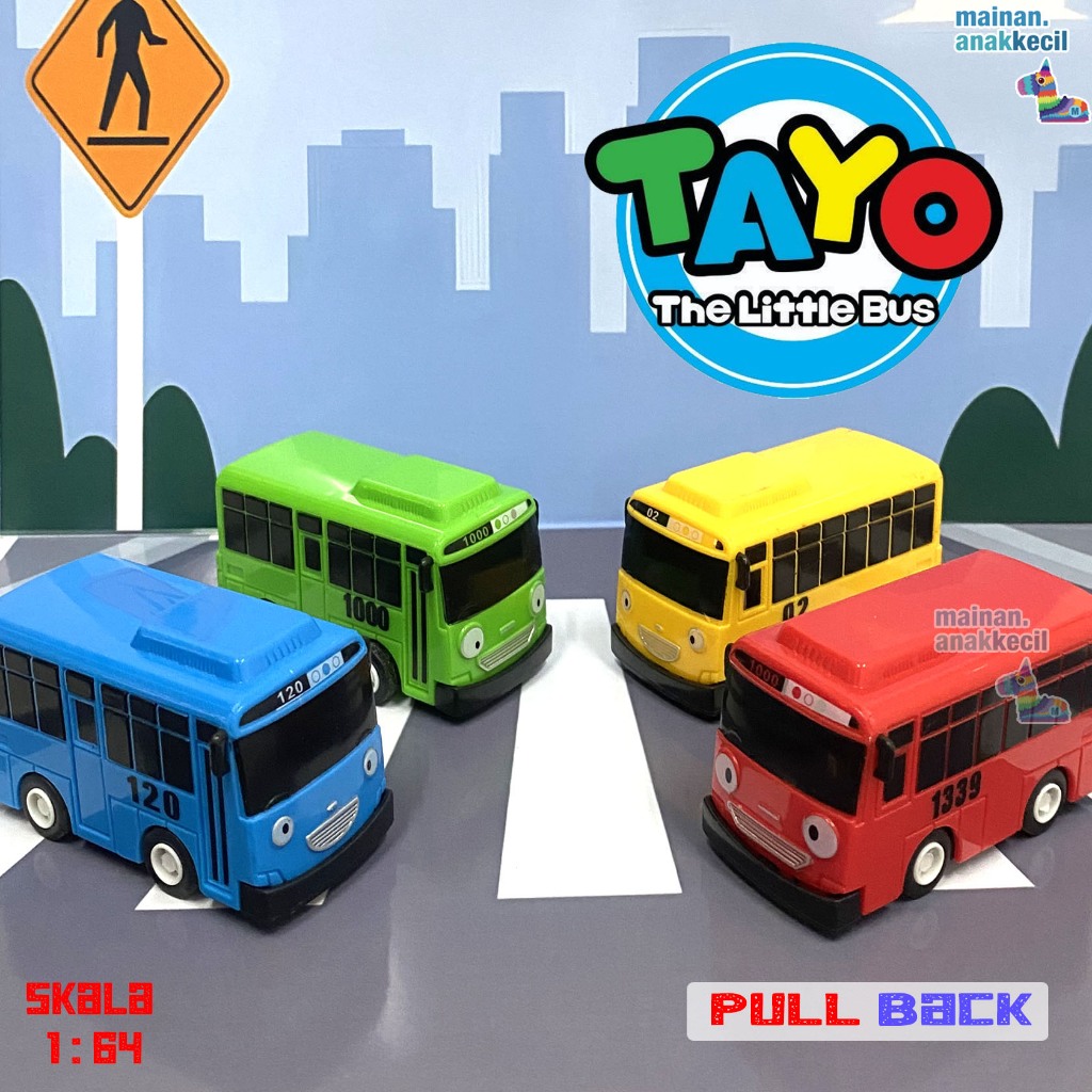 Mainan anak cowok laki mobil miniatur bus tayo 4pcs set pullback murah tayo bus kecil