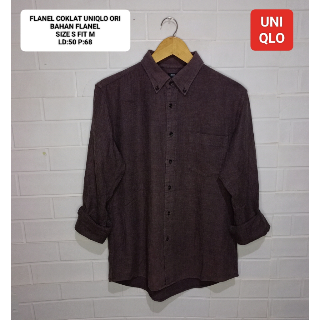 KEMEJA FLANEL COKLAT UNIQLO ORI SIZE S FIT M