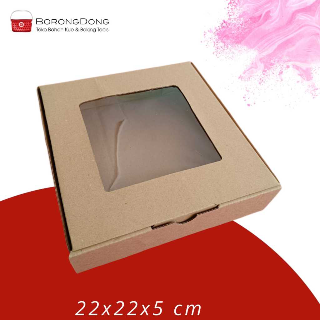 

Corrugated Box / Dus Kue / Dus Pizza Dengan Tutup Mika 22x22x5 cm