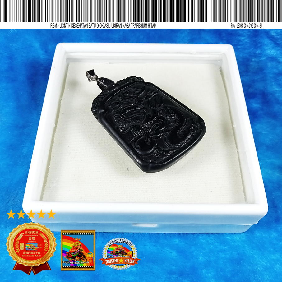 RGM Liontin Kesehatan Batu  Giok Asli Ukiran Naga Trapesium  Hitam