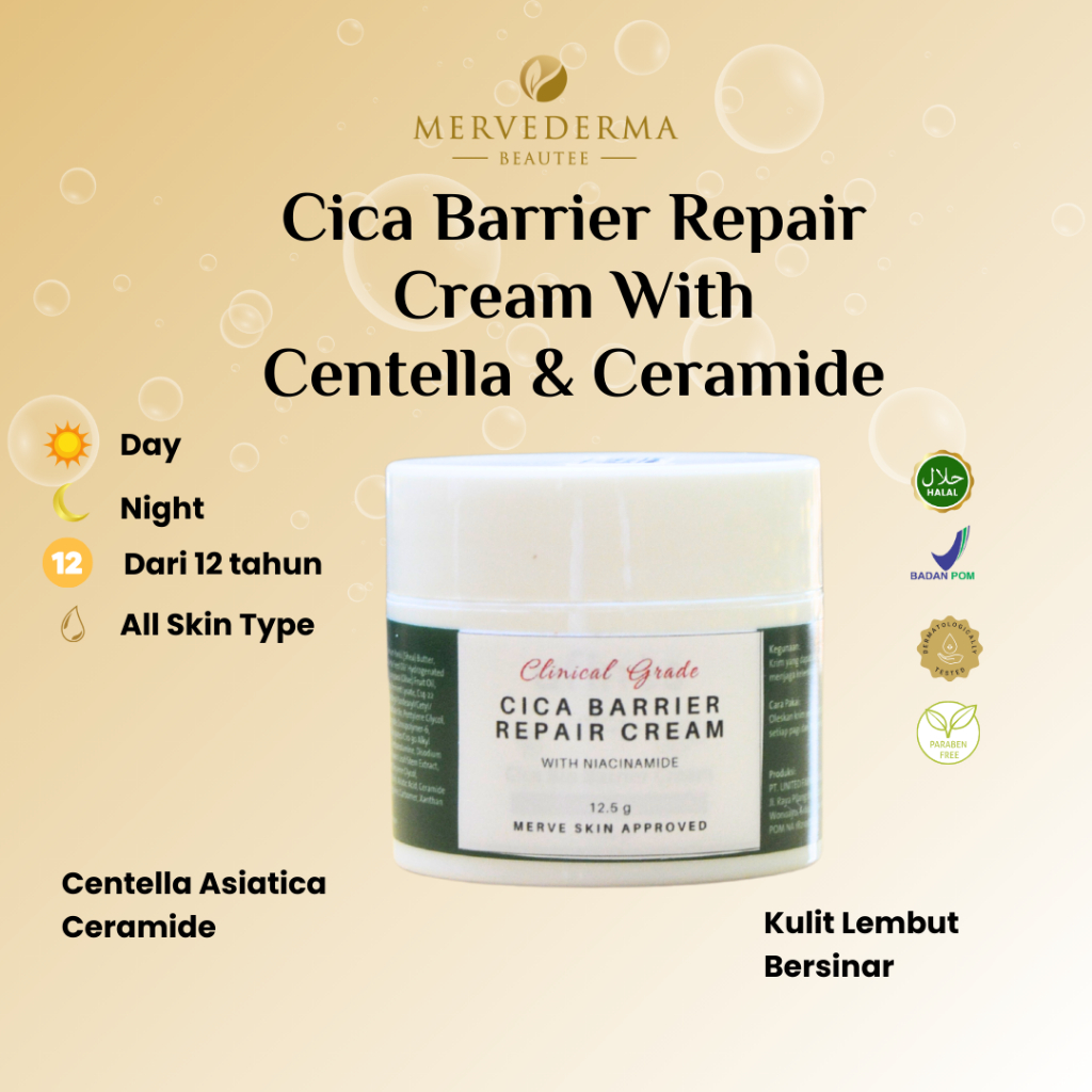 Merve Skin Cica Barrier Repair Cream Skincare Centella Asiatica Day Cream | Krim Bopeng | Krim Scars