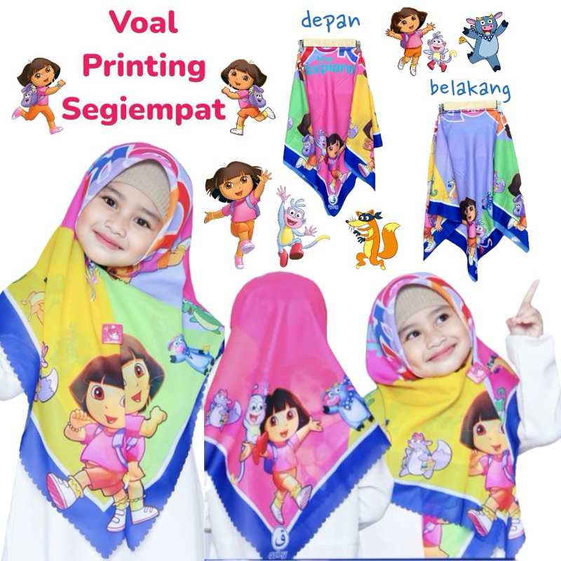 VOAL PRINTING ANAK MOTIF DORA / HIJAB ANAK DORA / JILBAB ANAK DORA / KERUDUNG ANAK DORA