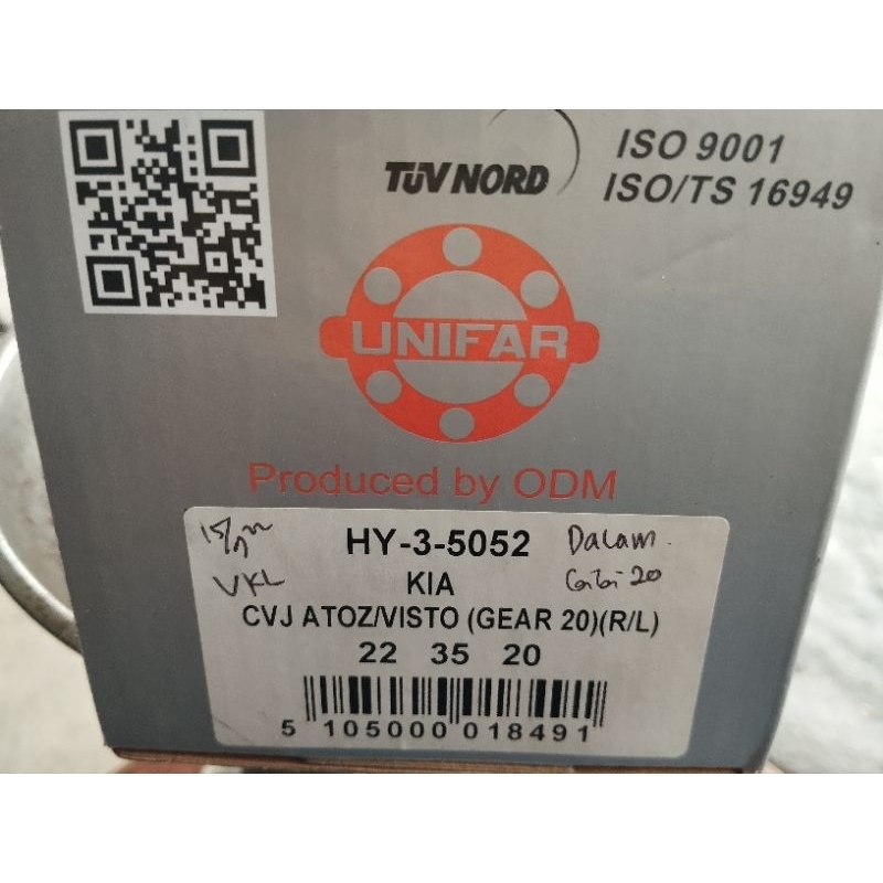 CV  Joint Dalam Kia Visto Gigi 20