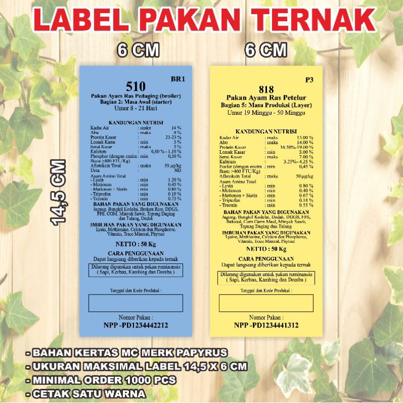 

Label Pakan Ternak Kertas MC (kemasan 1.000 pcs @ Rp. 50,-/ pcs )