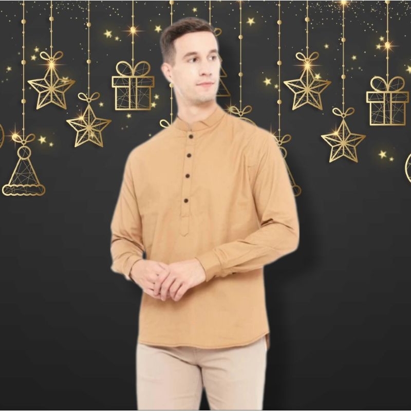 Kemeja Koko Pria Lengan Panjang Kerah Sanghai Warna Coksu Katun Premium | Baju Koko Kurta Dewasa Cow