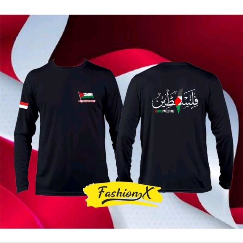 KAOS SAVE PALESTINE TULISAN ARAB LENGAN PANJANG