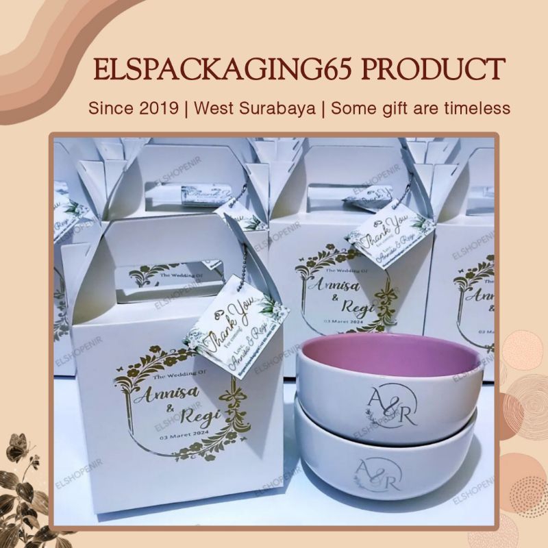 Souvenir Mangkok Twotone kemas Box Berdiri Souvenir Murah Keramik