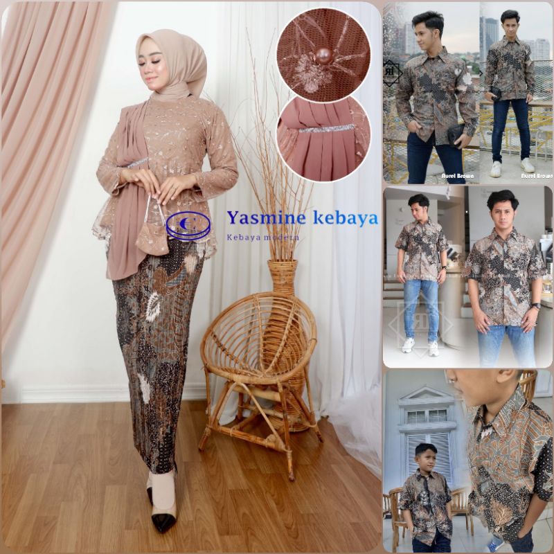 Baju Kebaya Couple Blouse Aurora Selendang Ceruti Set Rok Plisket Batik Pasangan Kemeja Batik Ayah d