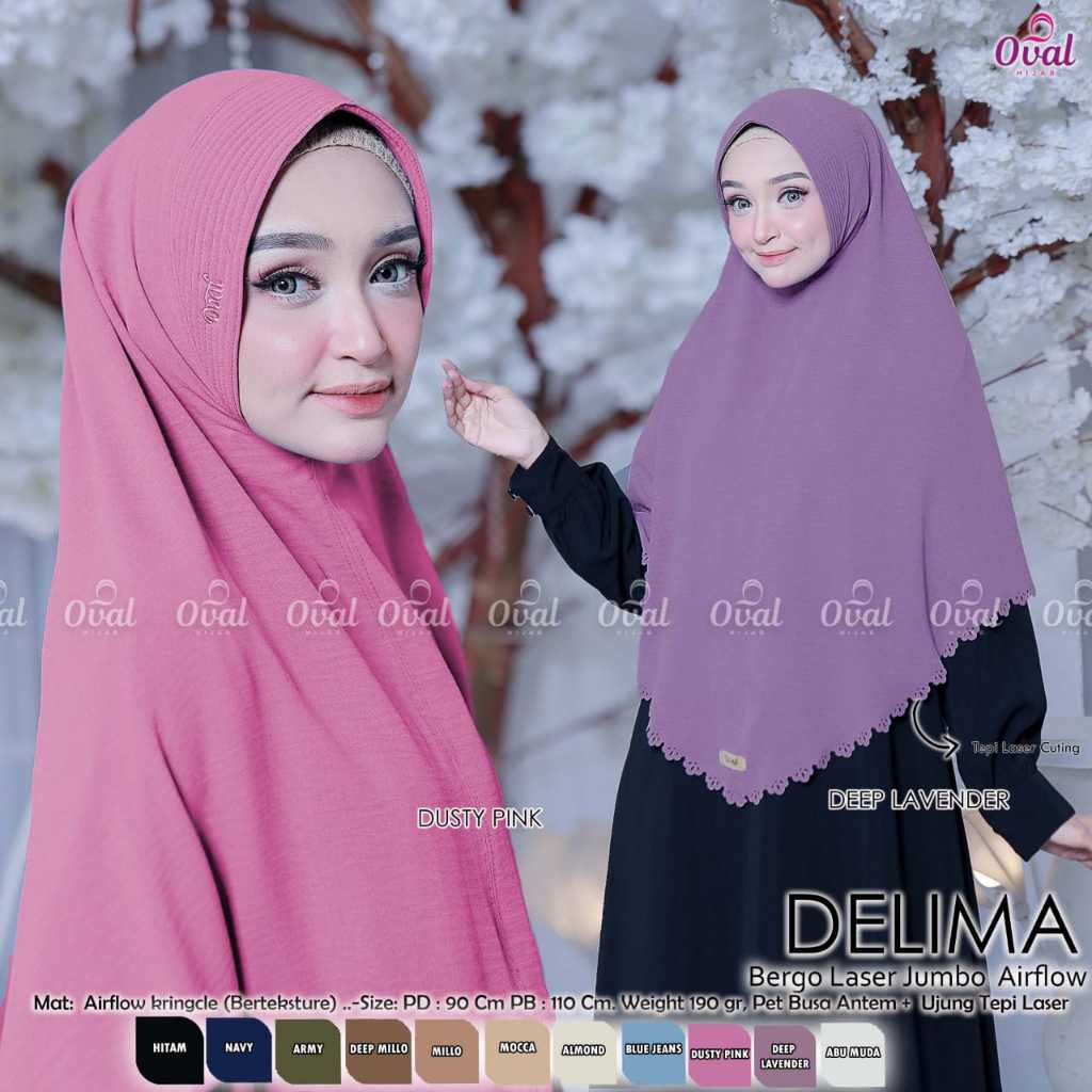 Delima Bergo Laser Jumbo Airflow Bergo Jumbo Original Oval Hijab HIjab Jumbo