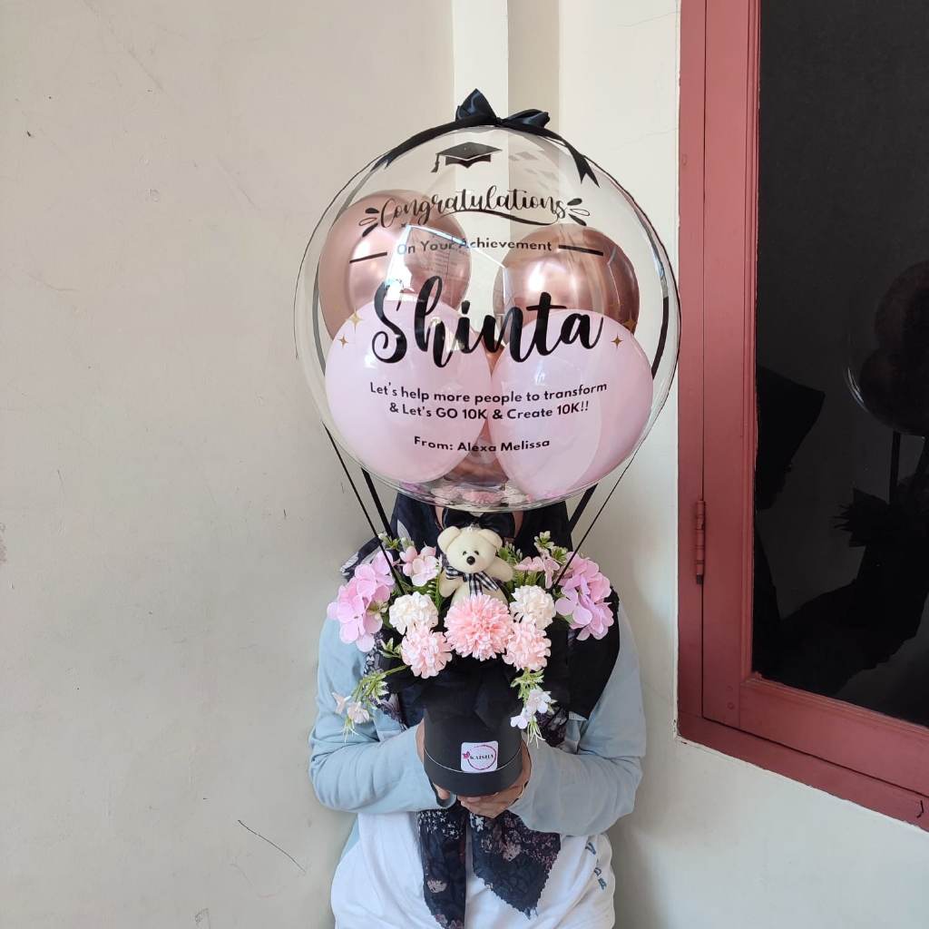 ( BISA DI KIRIM HARI INI ) Buket Balon Bunga Small Bucket Balon Boneka mini