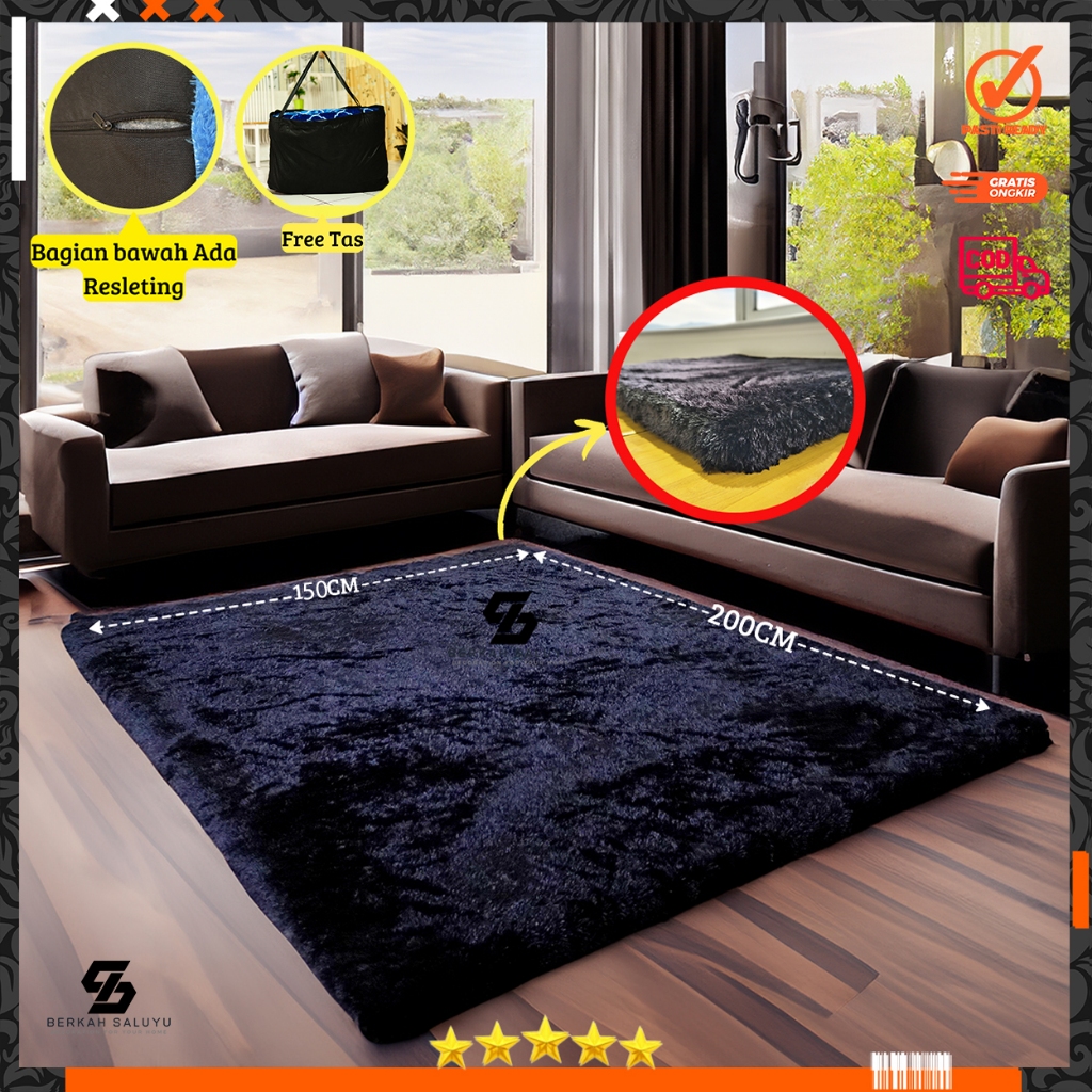 TERLARIS Berkah Saluyu Karpet bulu Rasfur Panjang 2 meter Lebar 1.5 meter Tebal 5cm karpet lantai