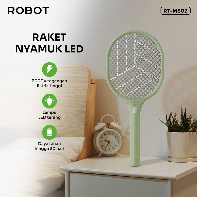 ROBOT Raket Nyamuk Elektrik RT-MS02 Mosquito Swatter Pengusir Nyamuk Rechargeable Original - Garansi