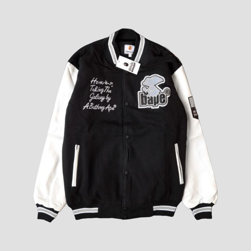 Zylion - Varsity Jacket Unisex Abathing Bape Original Full Bordir Hitam Kombinasi Putih