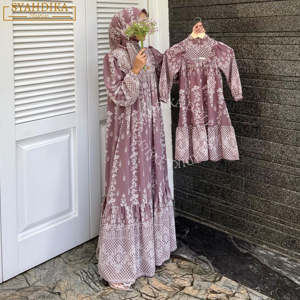 Syahdika - (FREE HIJAB) Alisha Dress Gamis Ibu dan Anak Perempuan