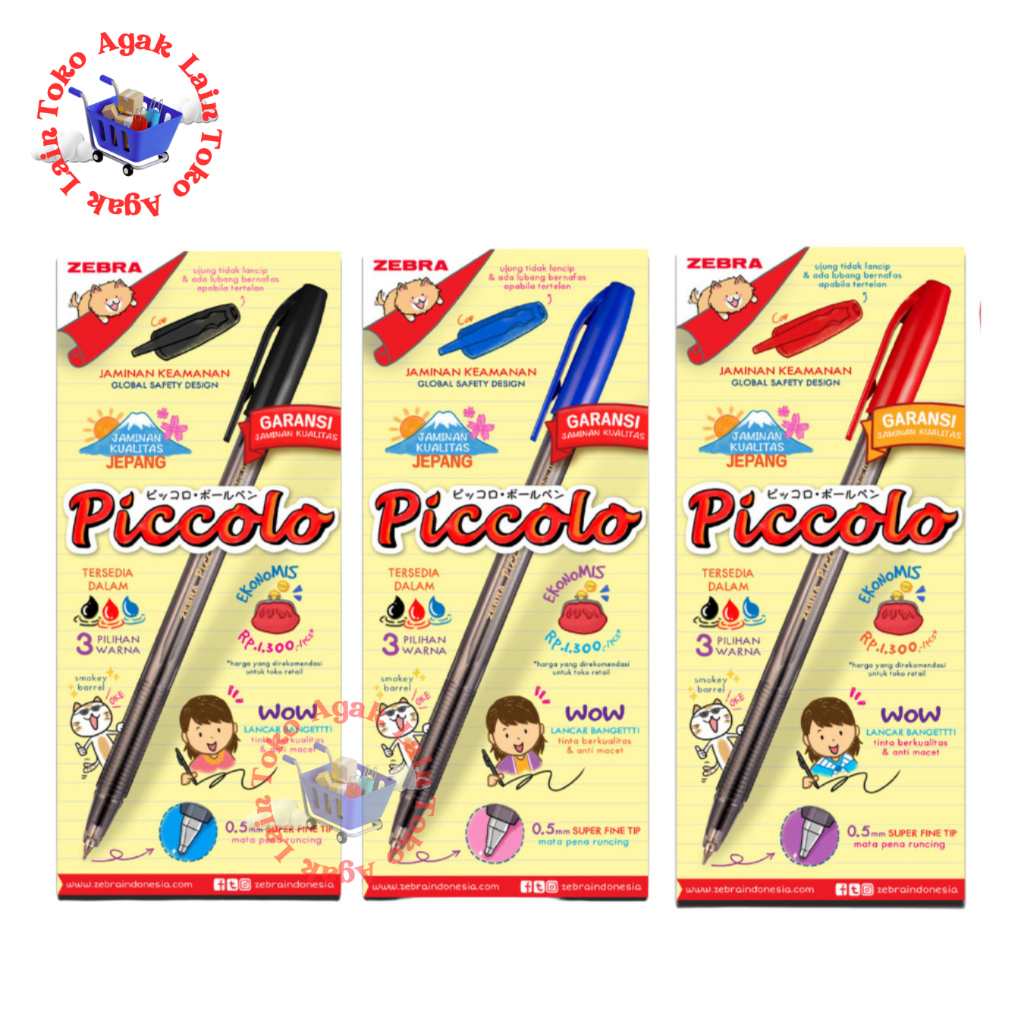

Bolpen / Pulpen Piccolo 0.5 Zebra Per Pack Isi 12 Pcs