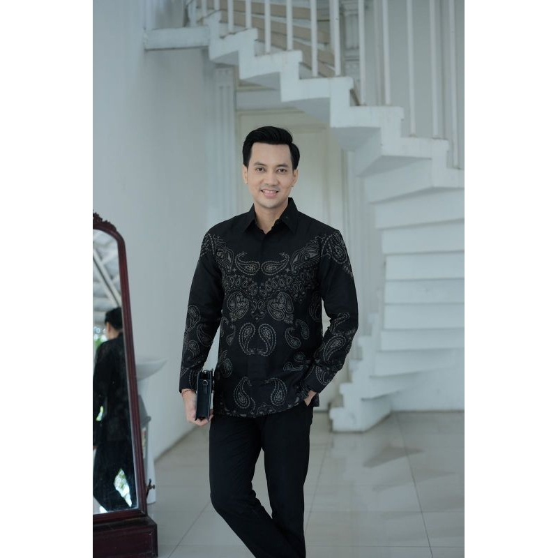 Kemeja batik pria katun sragenan motif paisley lengan panjang full furing