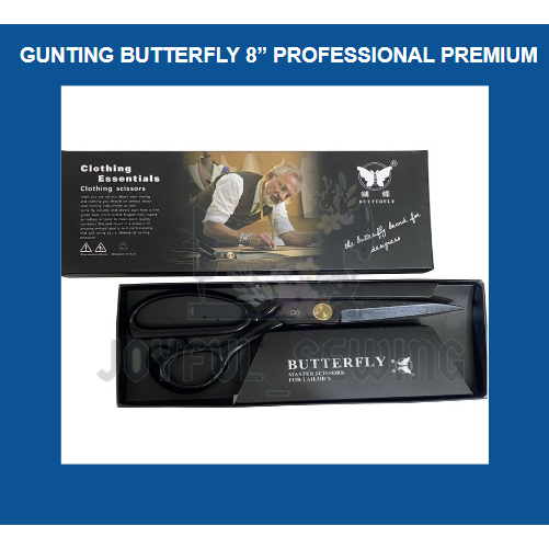 Gunting Kain Butterfly 8" Hitam Baja Grade AAA Gunting Pemotong Kain Joyful