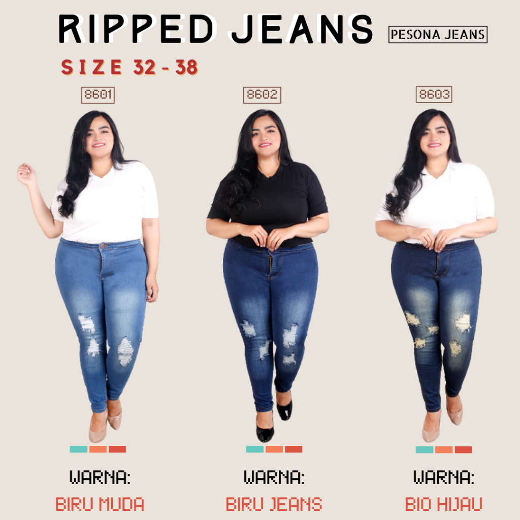 JSK Celana Soft Jeans Highwaist Ripped High Waist Panjang Model Sobek Denim Cewek Wanita Big Size Ju