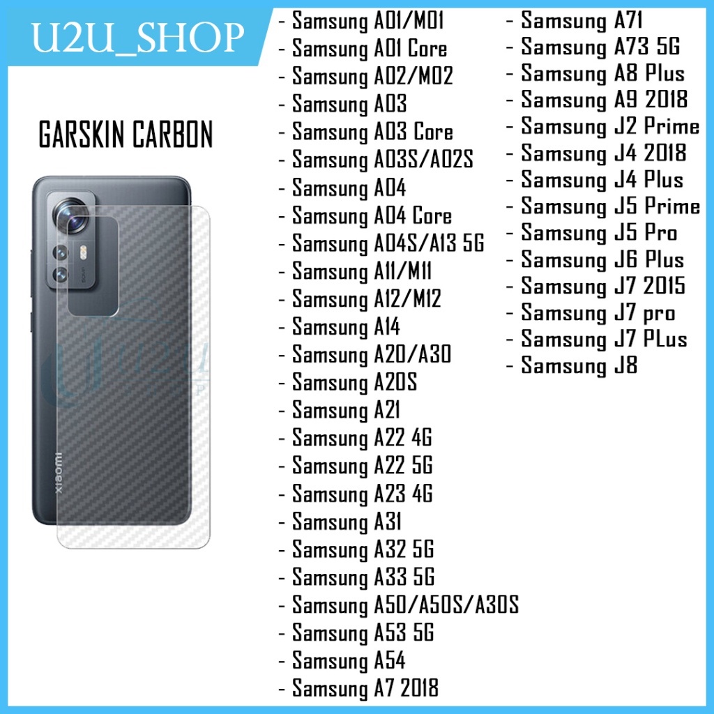 Garskin Carbon Samsung A01 A02 A02S A03 A03S A03 Core A04 A04 Core A04S A11 A12 A13 5G A14 A20 A20S A21 A22 4G 5G A23 4G