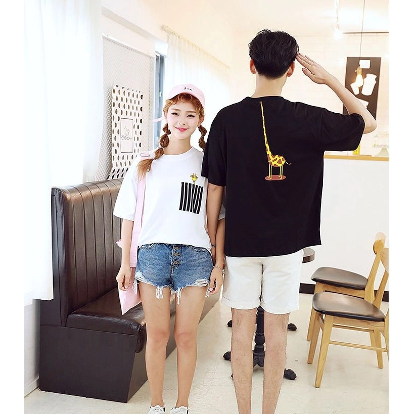 kaos kapel Cowok cewek JERAPAH atasan gambar lucu kartun leher panjang baju lengan pendek murah kape